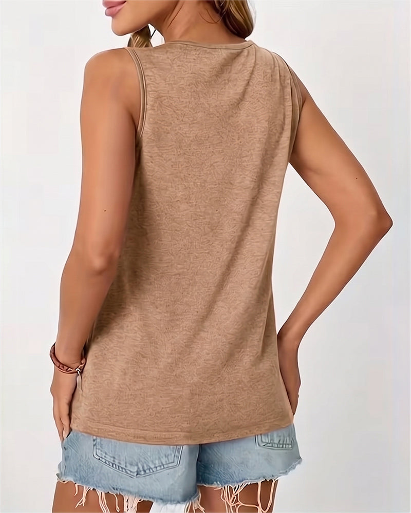 Solid Color U-Neck Pleated Tank Top
