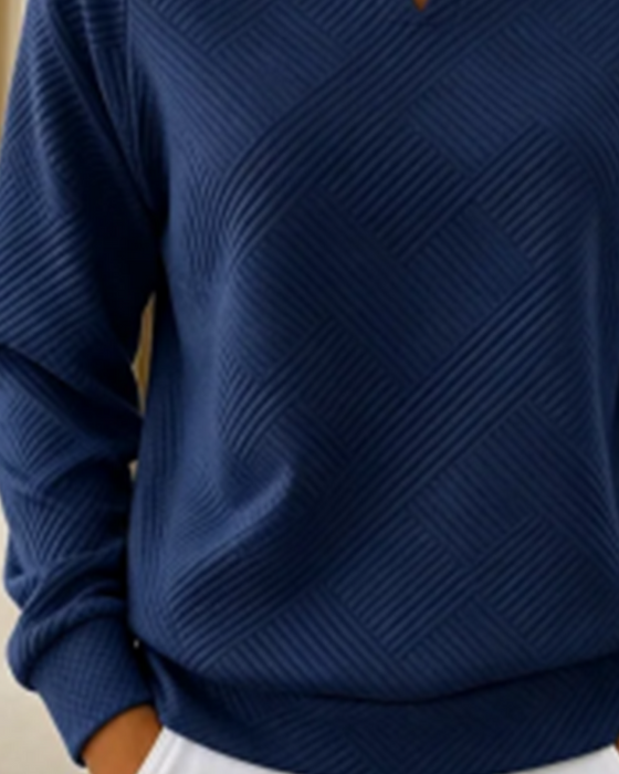 V-Neck Striped Raglan Solid Color Sweatshirt