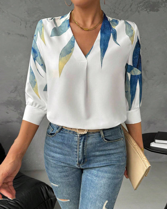 Fashionable Printed V-Neck All-match Blouse