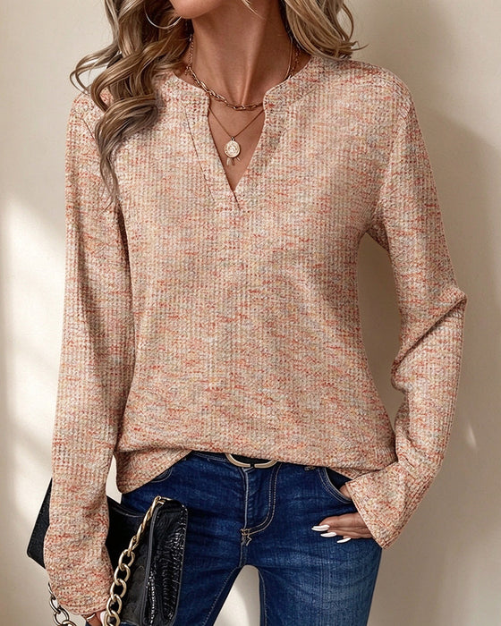 Casual Long Sleeve V-Neck Top