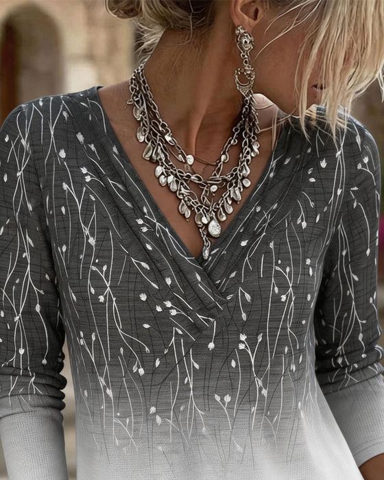 V-Neck Cross Gradient Long Sleeve Top