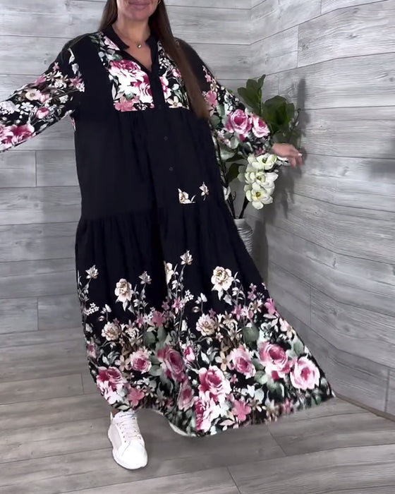 Floral Print Casual Lantern Sleeve Dress