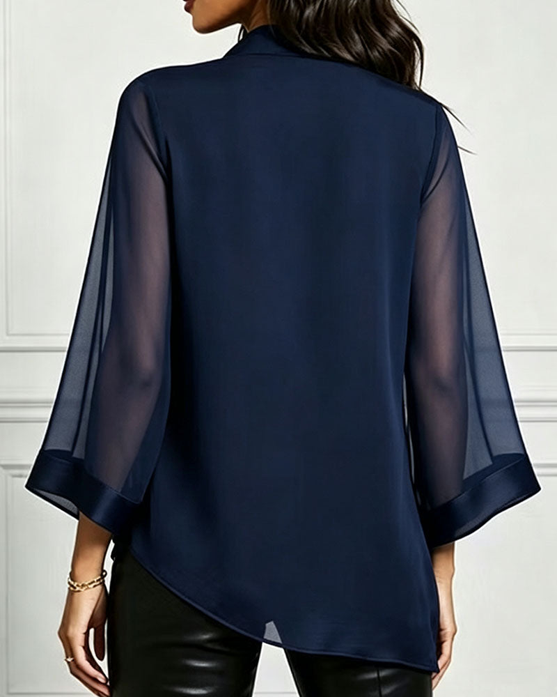 Cowl Neck Irregular Solid Sheer Blouse