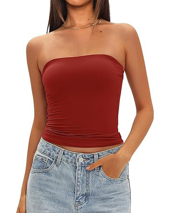 Strapless Cropped Fitted Tank Top