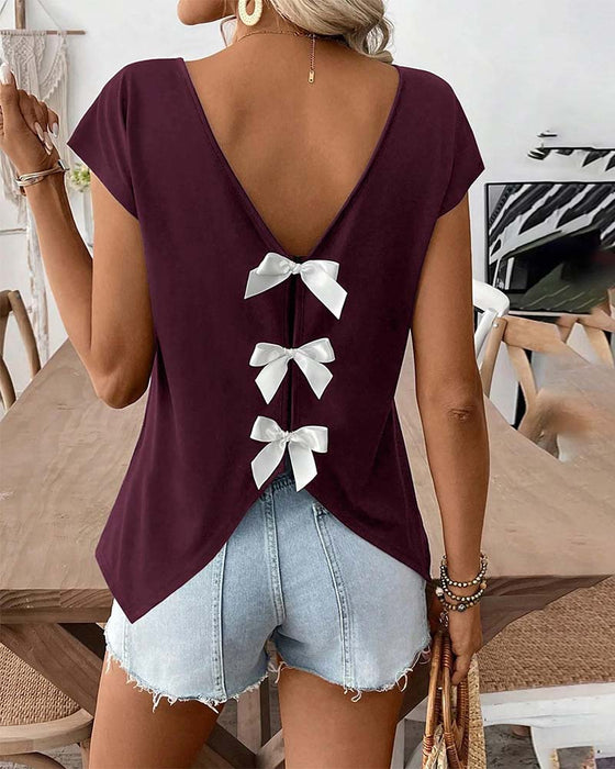V-Neck Back Bow T-Shirt
