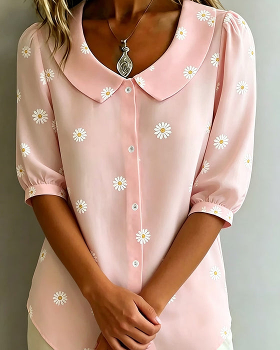 Casual Floral Puff Sleeve Blouse
