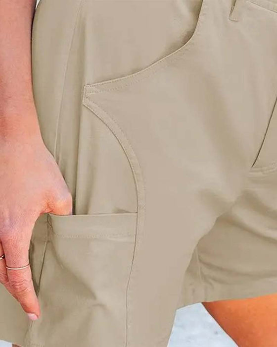 Pocket Button Solid Color Shorts