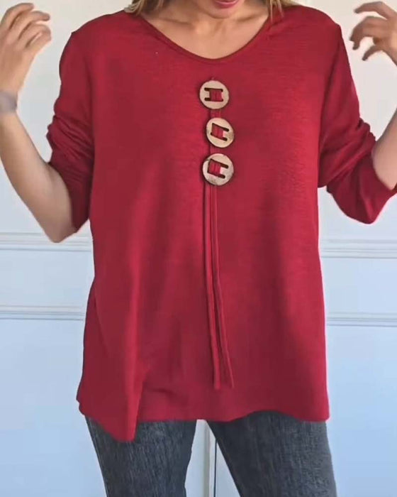 Wooden Button Long Sleeve Loose Top