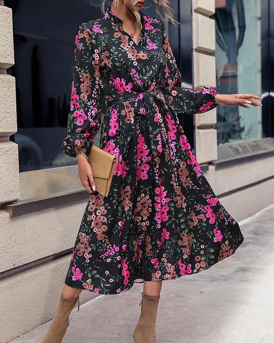 Floral Printed V Neck Dress