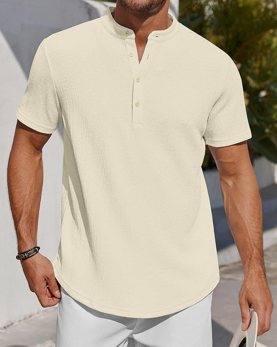 Solid Color Loose Henley Shirt