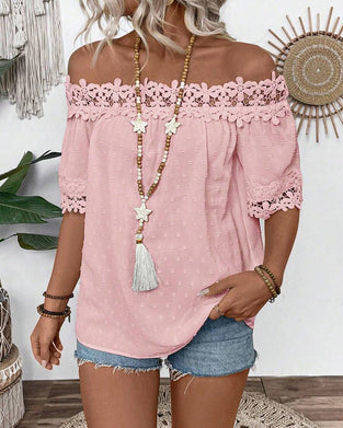 One-Shoulder Lace 3d Flower Blouse