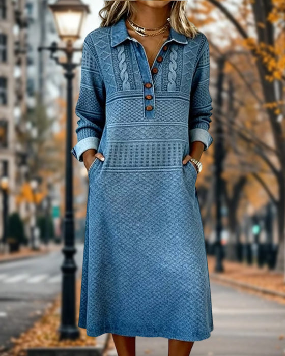 Fashionable Half Button Lapel Dress
