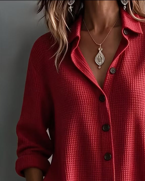 Lapel Solid Button Shirt