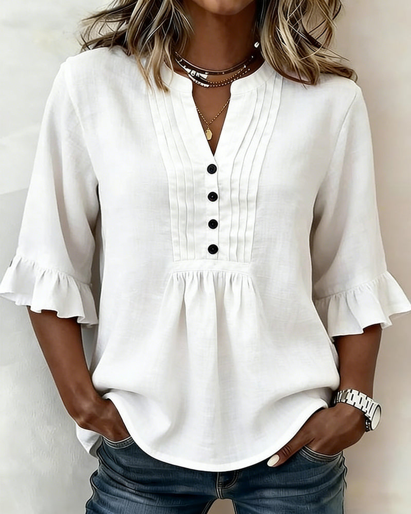 Ruffled Frilled Solid Color Blouse