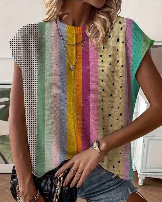 Polka Dot Rainbow Stripe Pullover