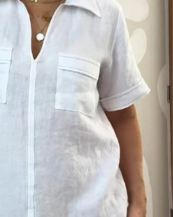 Lapel V-Neck Pocket Dress