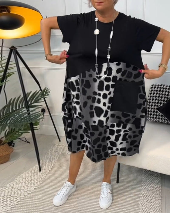 Short-sleeved round neck printed dress