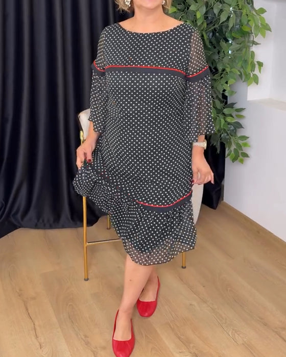 Polka Dot Round Neck Ruffle Dress