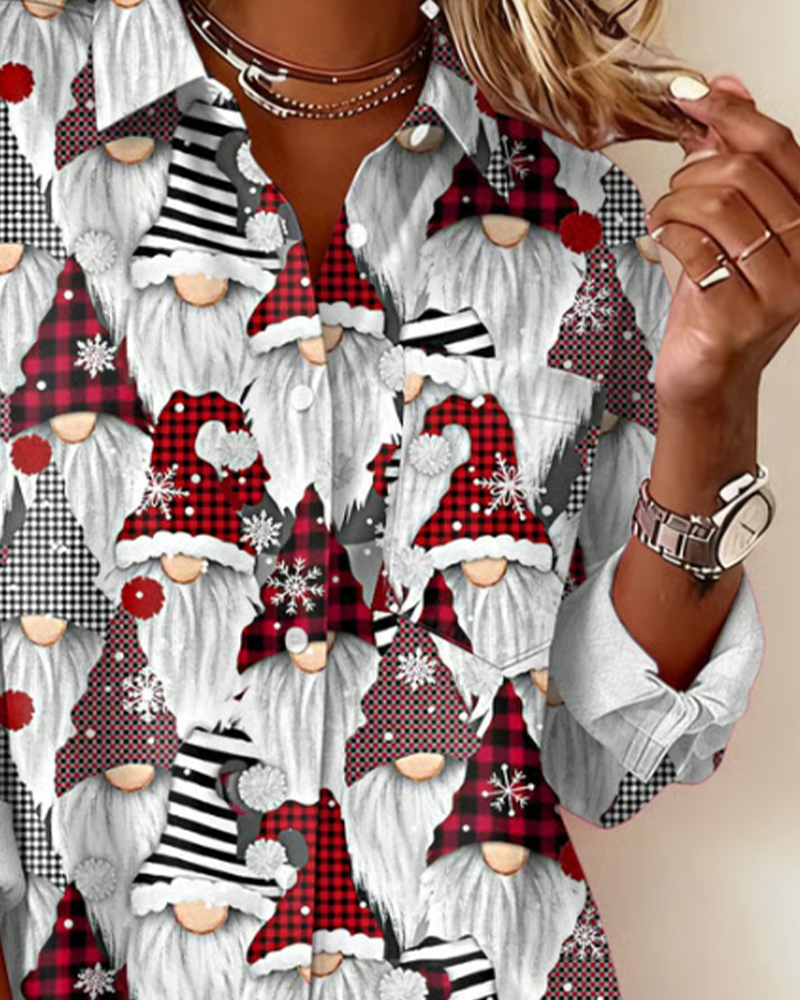 Christmas Tree Print Lapel Shirt