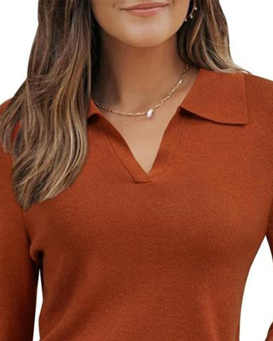 Lapel V-Neck Solid Fitted Top