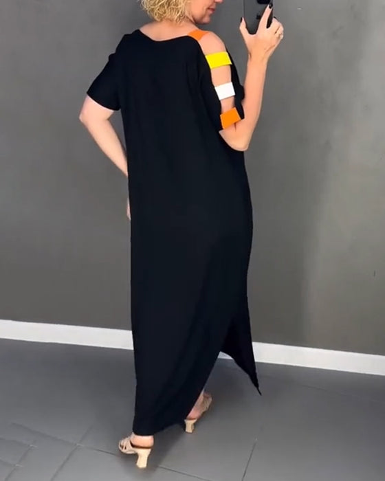 Cold Shoulder Hollow Print Slit Dress