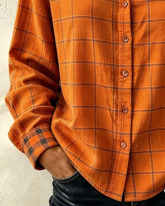 Plaid Long Sleeve Lapel Shirt