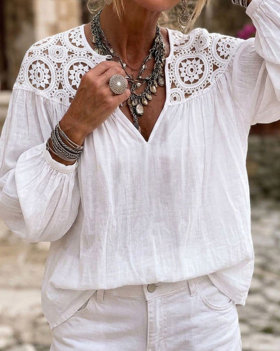 Lantern Sleeve Lace Loose Blouse