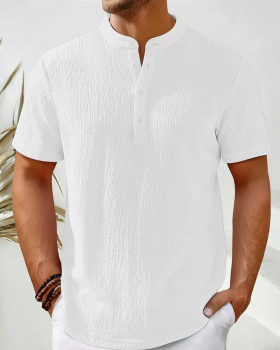 Solid Color Loose Henley Shirt