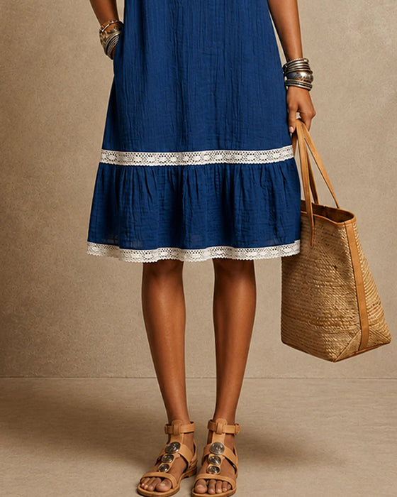 V-Neck Patchwork Straight Dress