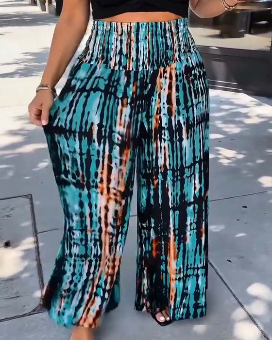 Tie-Dye Print High Waist Wide Leg Long Pants