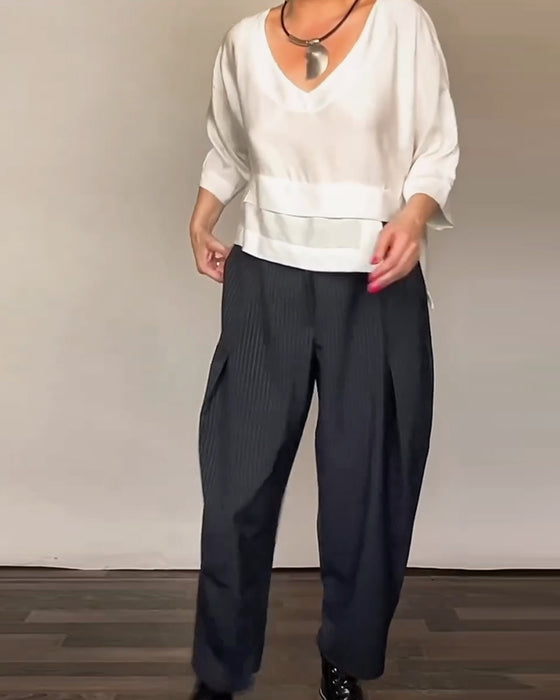 Retro Striped Casual Trousers