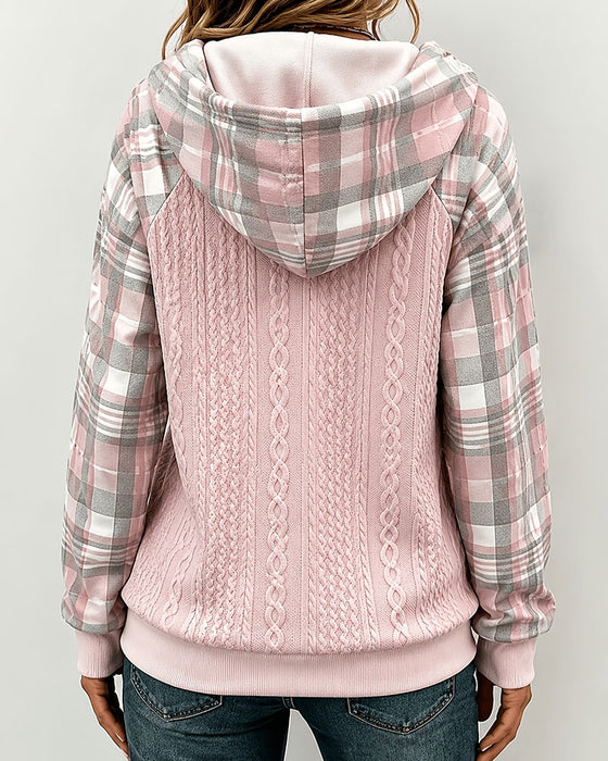 Casual Plaid Spliced Hoodie