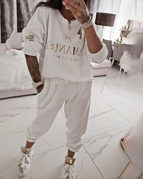 Sporty Casual Printed Two-Piece Set