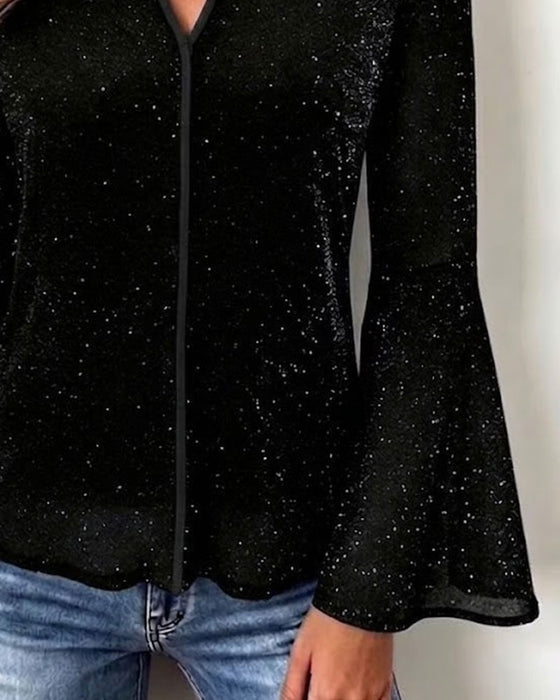 V-Neck Bell Sleeve Slim Fit Top