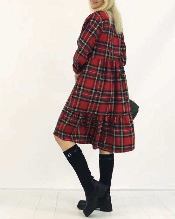 Round neck plaid casual dress
