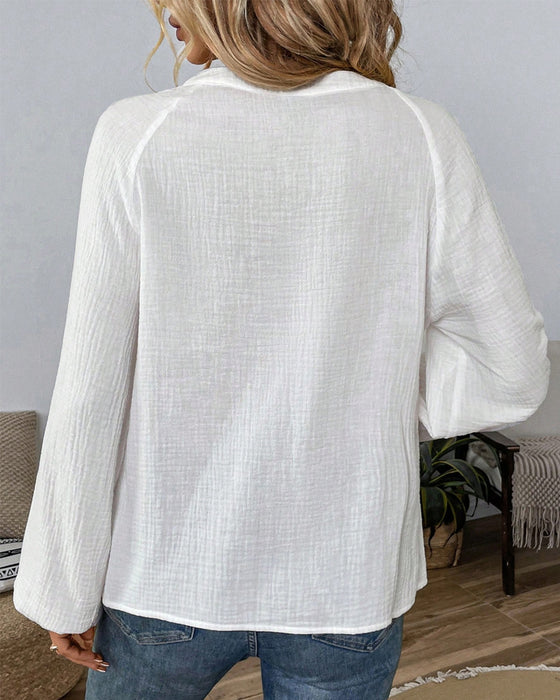V-Neck Long-Sleeved Printed Casual Blouse