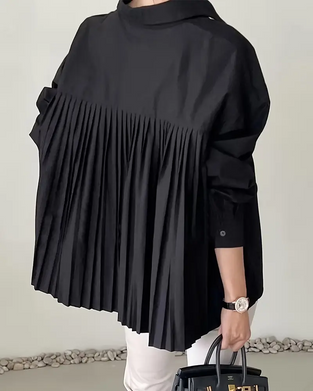 Stylish Solid Color Pleated Blouse