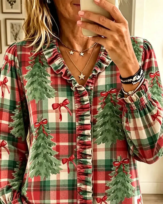 Christmas Plaid Christmas Tree Print Shirt