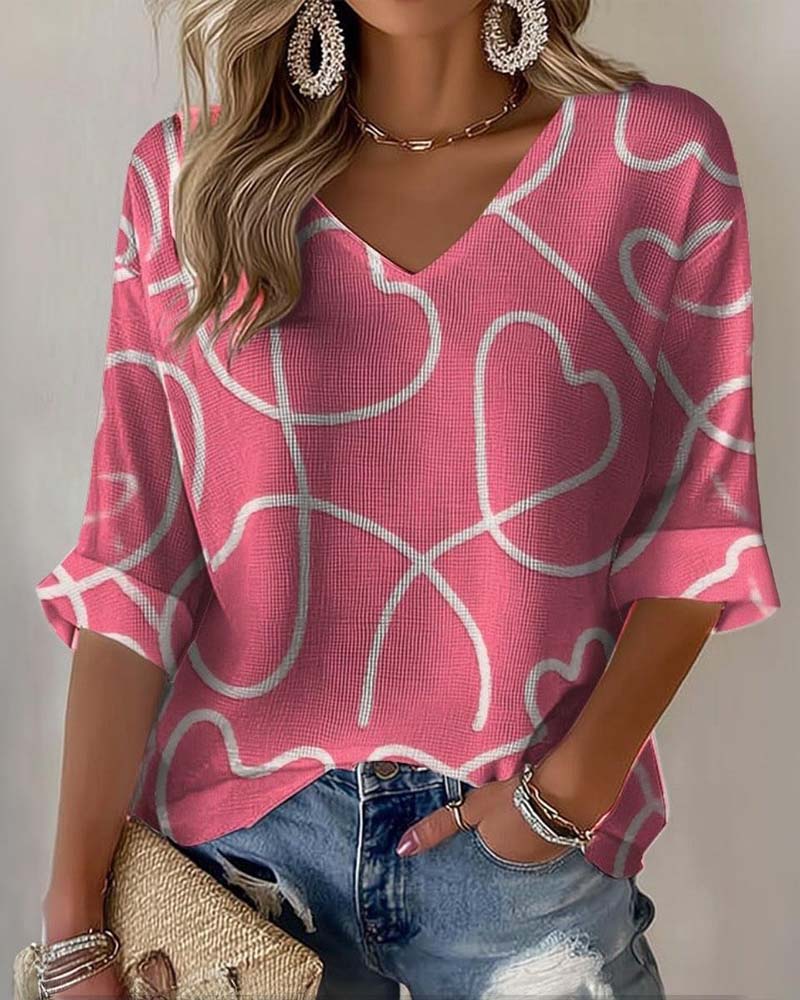 Heart Line Three-Quarter Sleeve Top