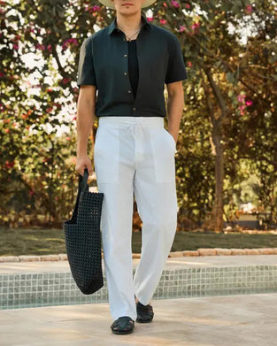 Solid Color Pocket Drawstring Pants