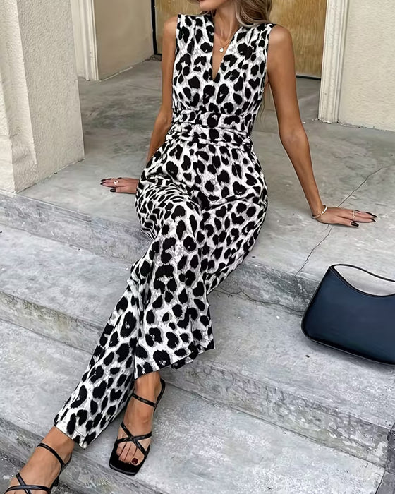 Leopard print sleeveless jumpsuit
