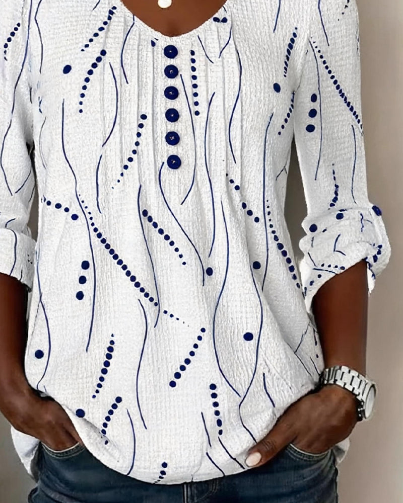 Striped V-Neck Button-Down Casual Top