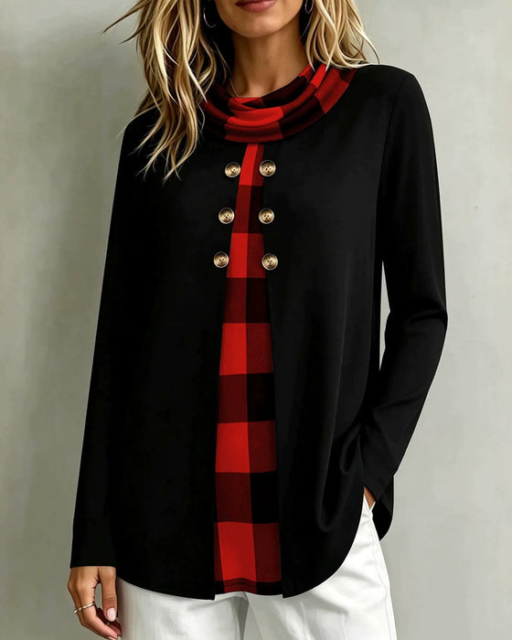 Plaid 2 In 1 Long-Sleeved Top