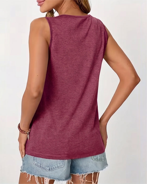 Solid Color U-Neck Pleated Tank Top