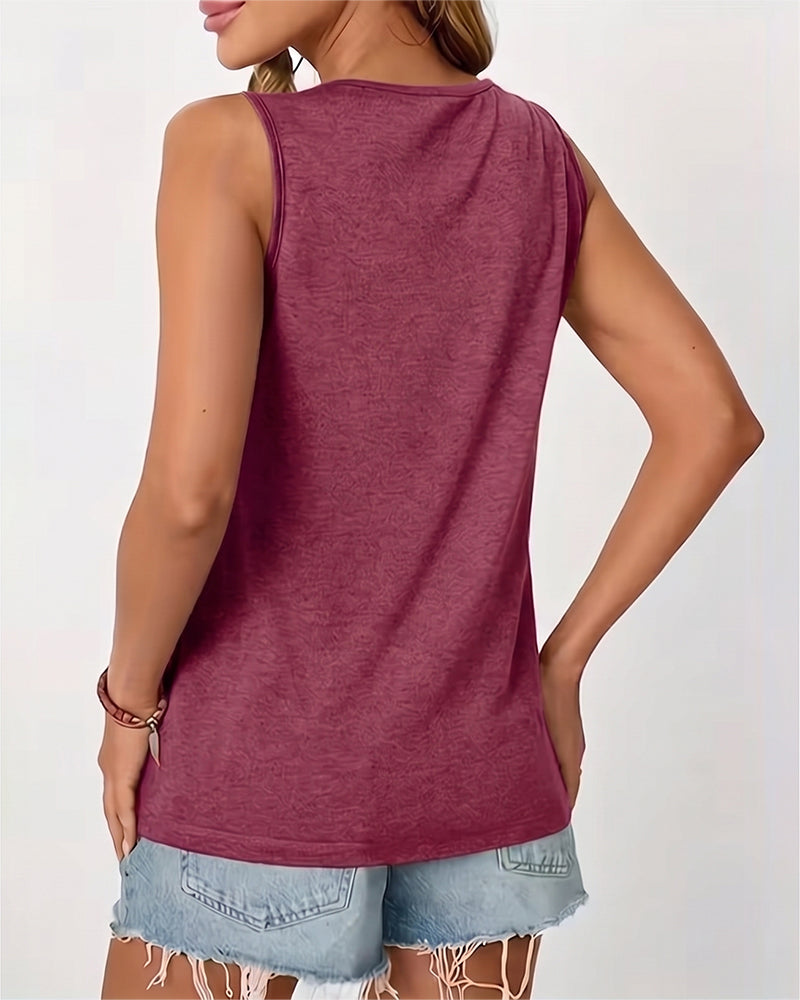 Solid Color U-Neck Pleated Tank Top