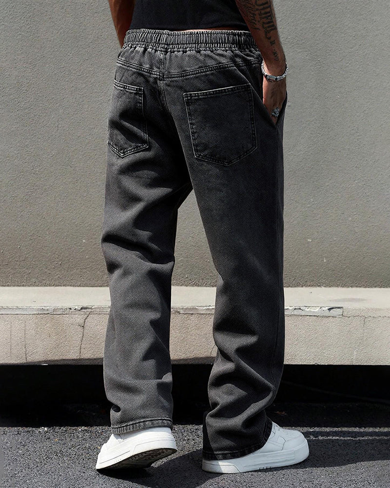 Men's Vintage Elastic Waist Wide Leg Jeans