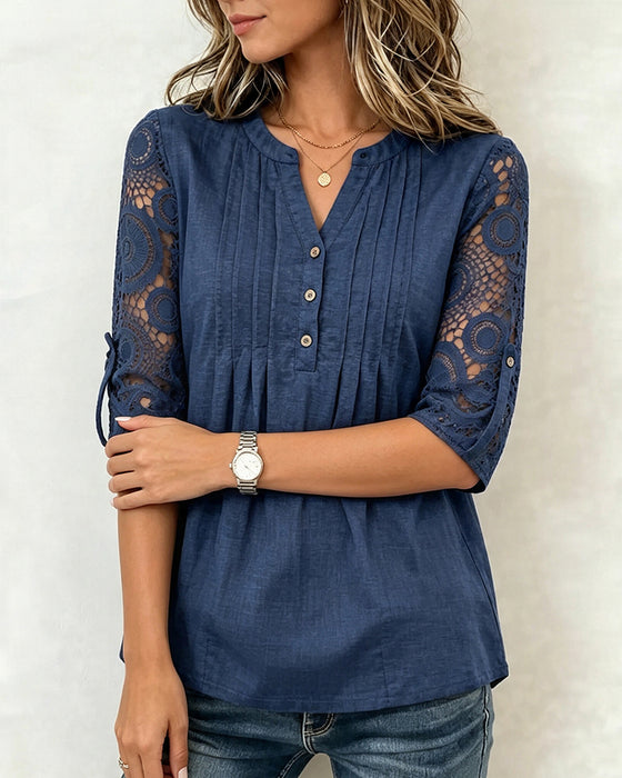 Lace Patchwork Sleeve Ruched Blouse
