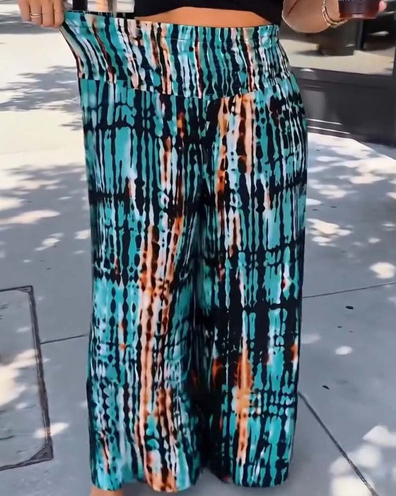 Tie-Dye Print High Waist Wide Leg Long Pants