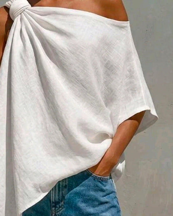 One-Shoulder Knot Asymmetric Blouse