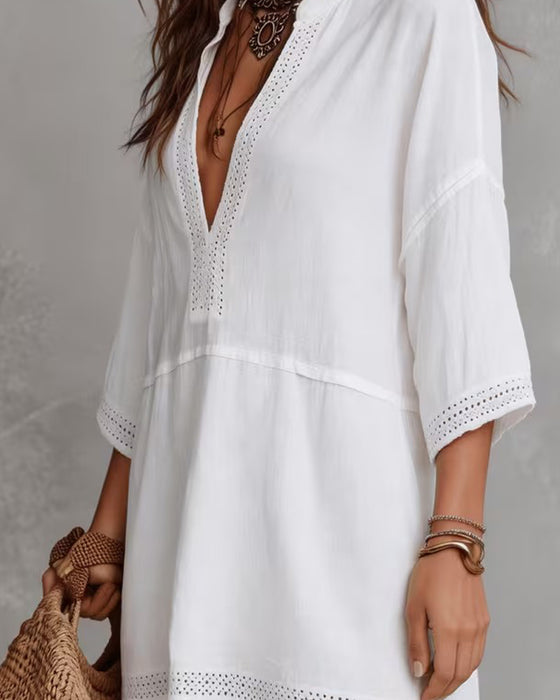 V-Neck Cut-Out Patchwork Dresses